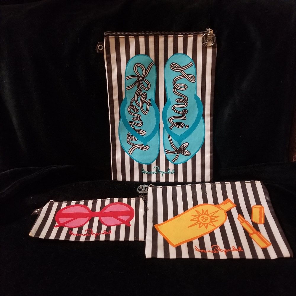 (3) Henri Bendel Bundle Makeup, Sunglasses & Sandals Pouch.